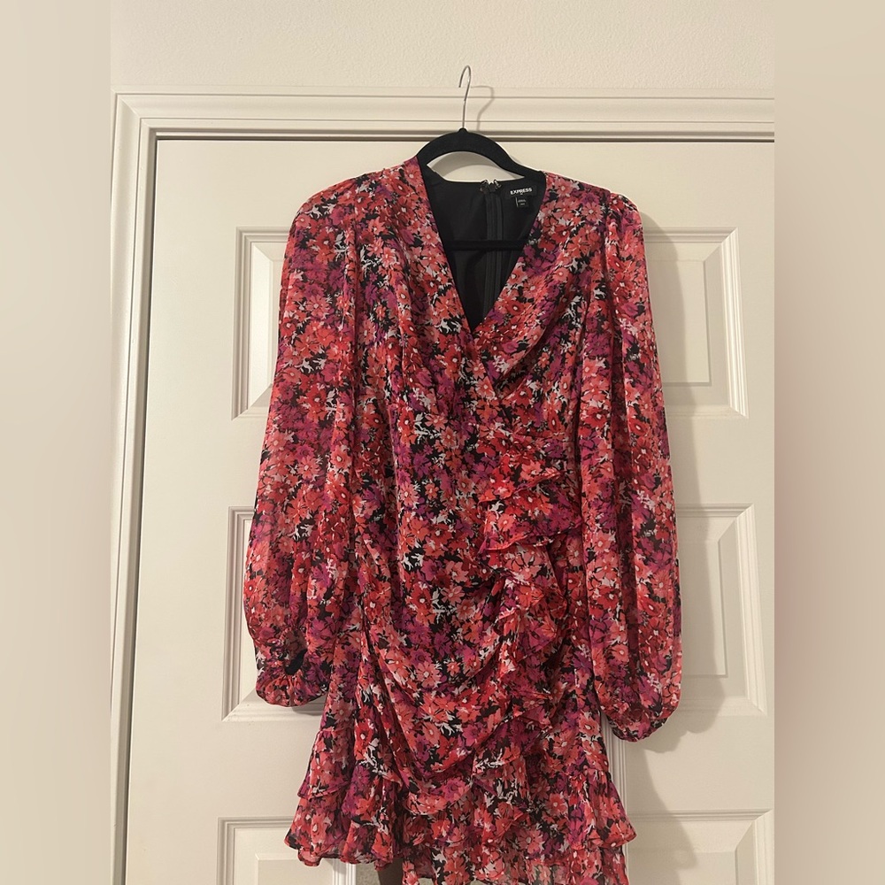 Express Red and Black Sheath Dress with Bishop Sleeves